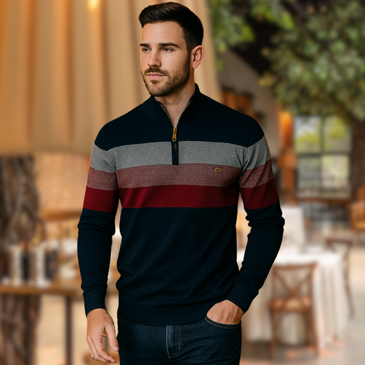 Suéter Masculino Listrado com Zíper na Gola Nathan