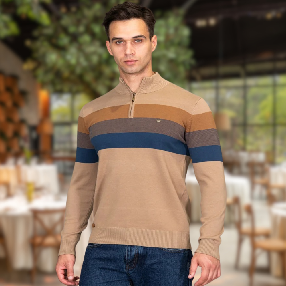 Suéter Masculino Listrado com Zíper na Gola Nathan